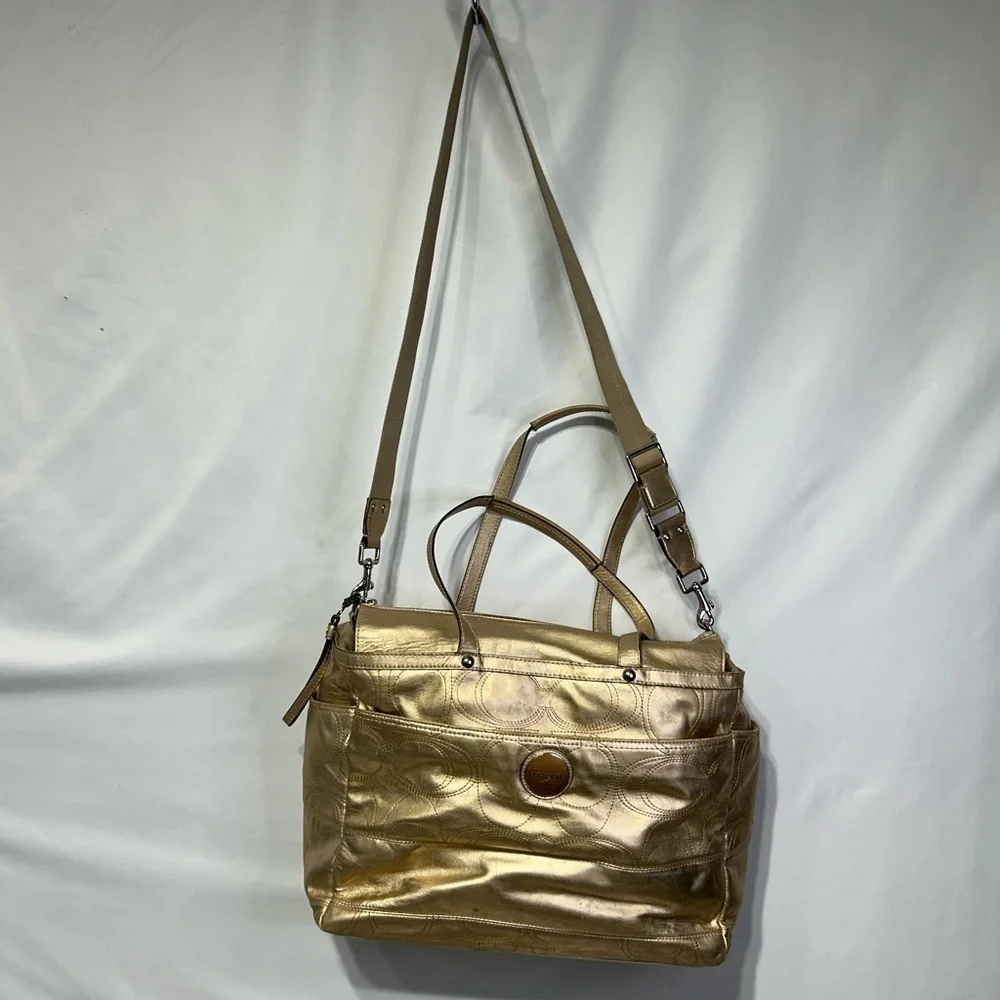 COACH gold oversized diaper bag. Gorgeous. Tons of pockets. Tons of options! - Picture 1 of 12